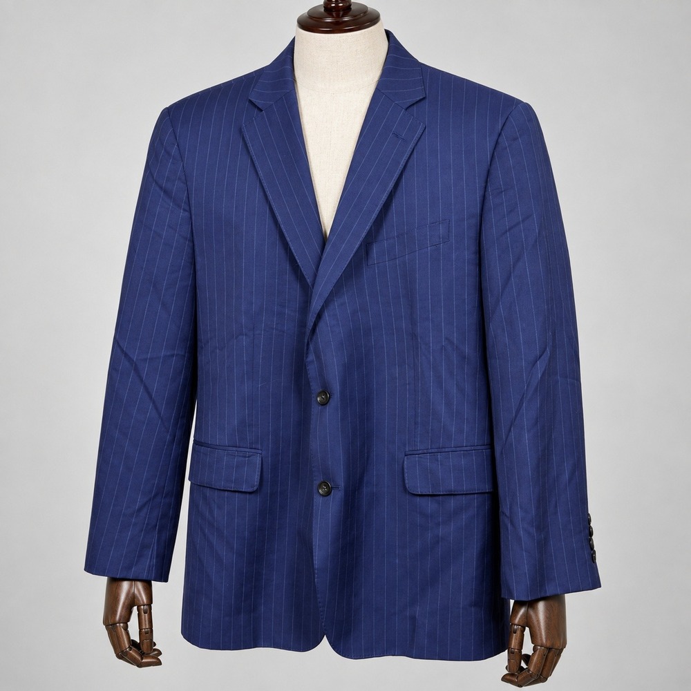 Charles Tyrwhitt Mens 48R Wool Blazer Navy Blue Pinstripe Classic Fit Jacket
